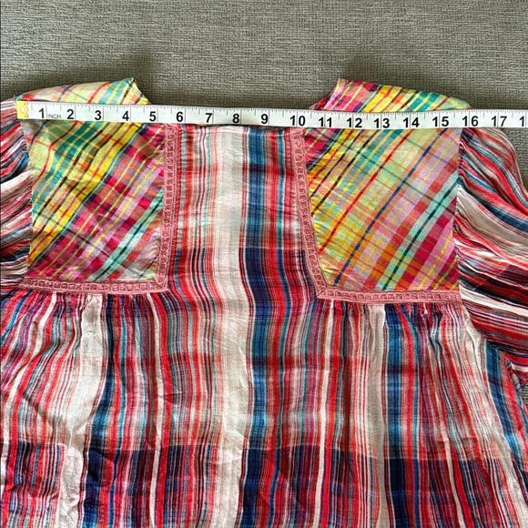 Anthropologie Bl-nk London Miranda Plaid Peasant Blouse Red Blue Medium Boho - Picture 7 of 12